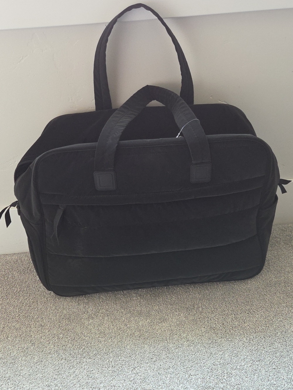 Black Quilted Duffel Tote Bag